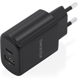 Aisens Cargador GaN 30W con USB-C y USB-A, Negro